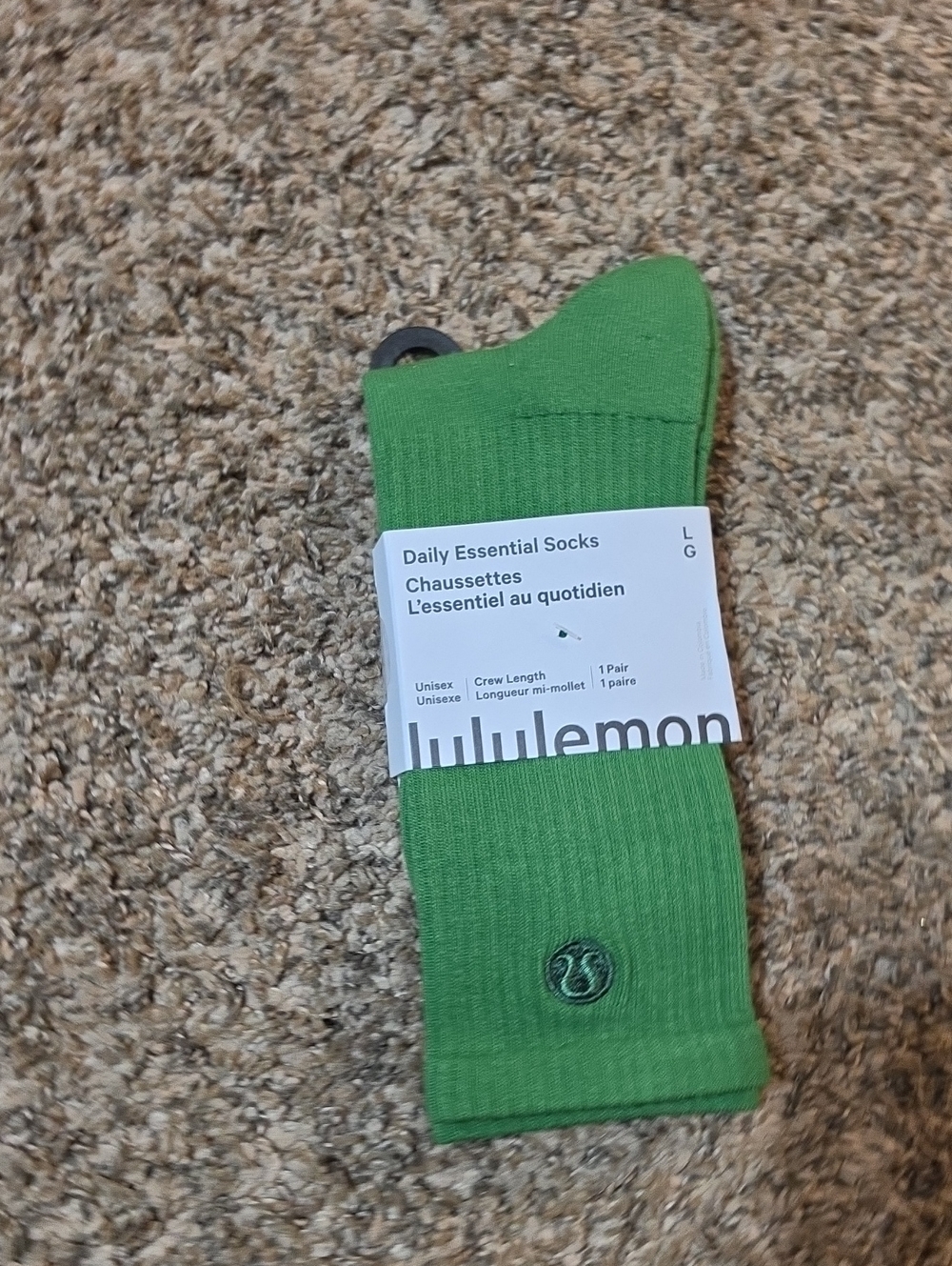 Lululemon Daily Essential Socks Sz Large, Crew Length! LEON!